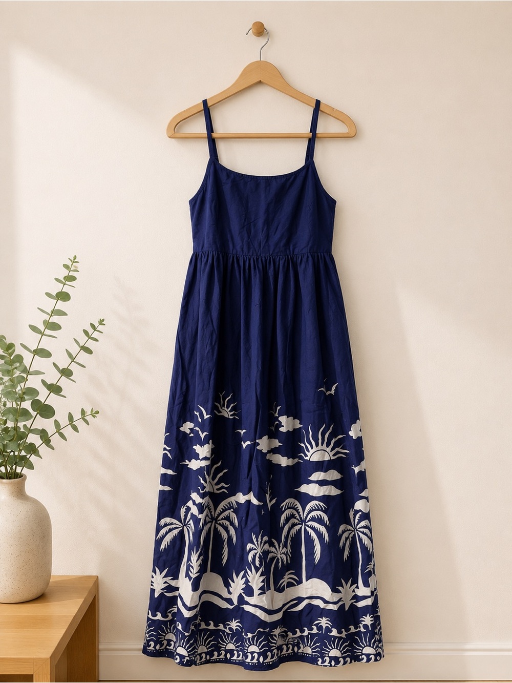 Japan Navy Palm-Print Maxi Sundress Sz S